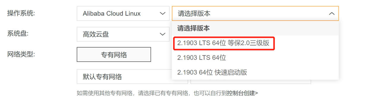 阿里云服务器购买，选了Alibaba Cloud Linux操作系统，2.1903 LTS 64位 等保2.0三级版